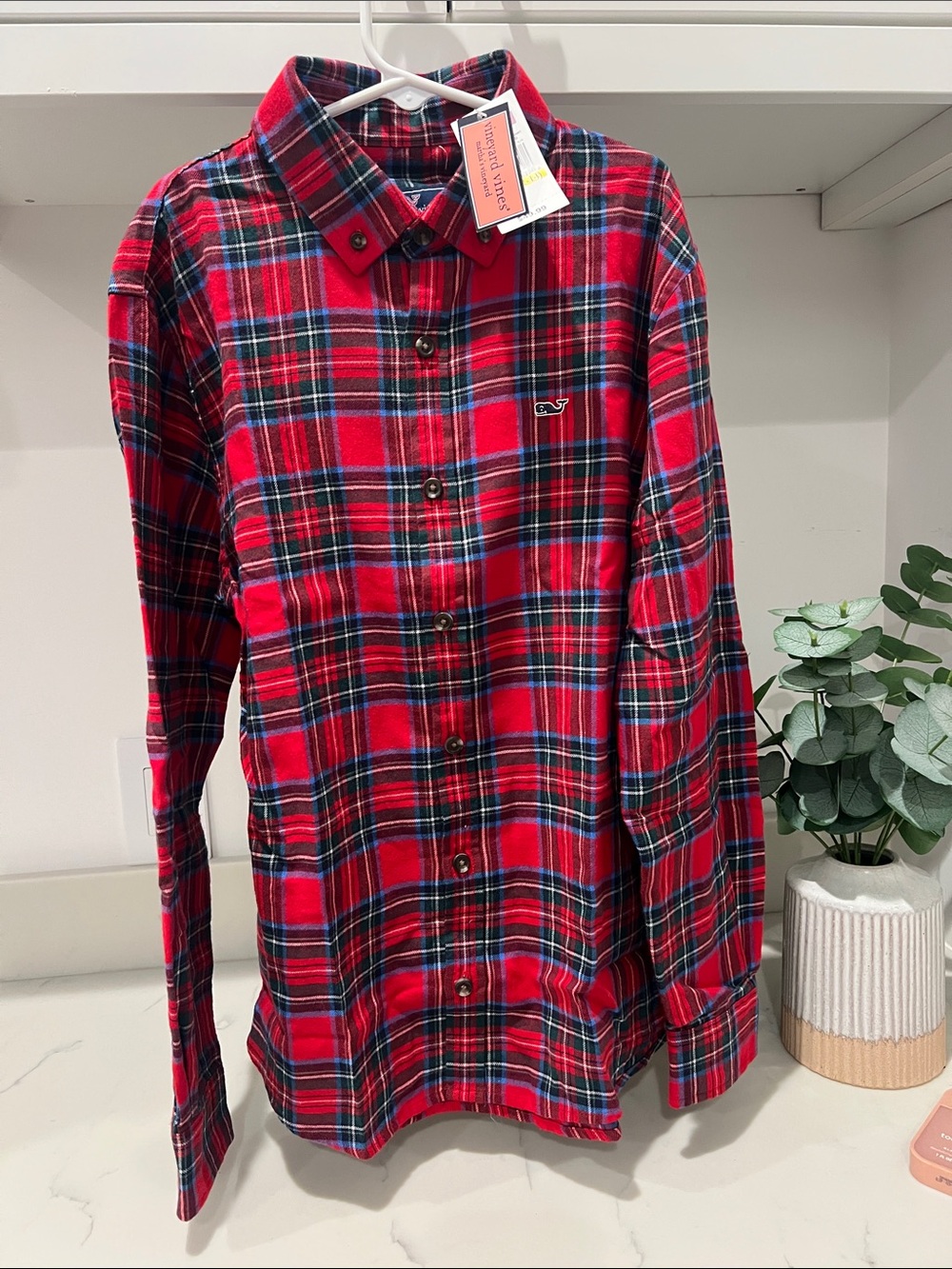 Vineyard Vines Red & Navy Plaid Button-Down Shirt